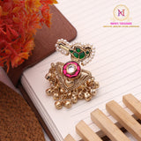 Kashmiri Bird Design Ring – Green Stone | Adjustable Brass Gold Finish
