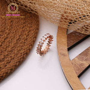 American Diamond Band Ring – Rose Gold Polish | Premium Statement