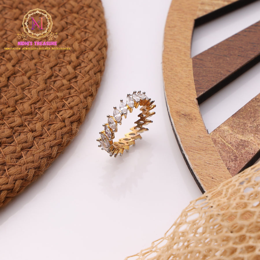 American Diamond Band Ring – Golden Polish | Premium Minimal Ring