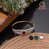 Gold Finish AD Bracelet with Changeable Stones | Openable Designer Kada