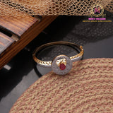AD Bracelet – Ruby Stone Halo Design | Golden Openable Kada