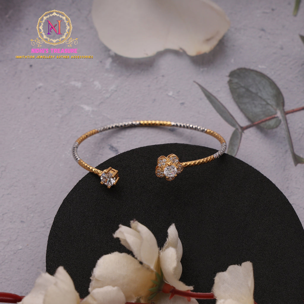 Dual Tone Open Cuff Bracelet with AD Stones | Sleek Modern Design