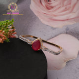 AD Bracelet – Ruby Pear Drop Center | Golden Openable Kada