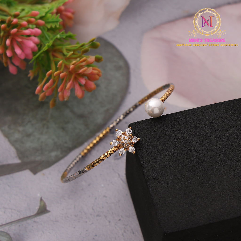 Dual Tone AD Bracelet with Pearl | Sleek Openable Design