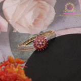 Floral AD Bracelet with Ruby Stones | Golden Openable Kada