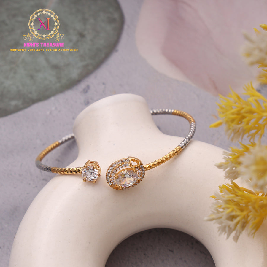 Dual Tone American Diamond Bracelet | Sleek Openable Kada