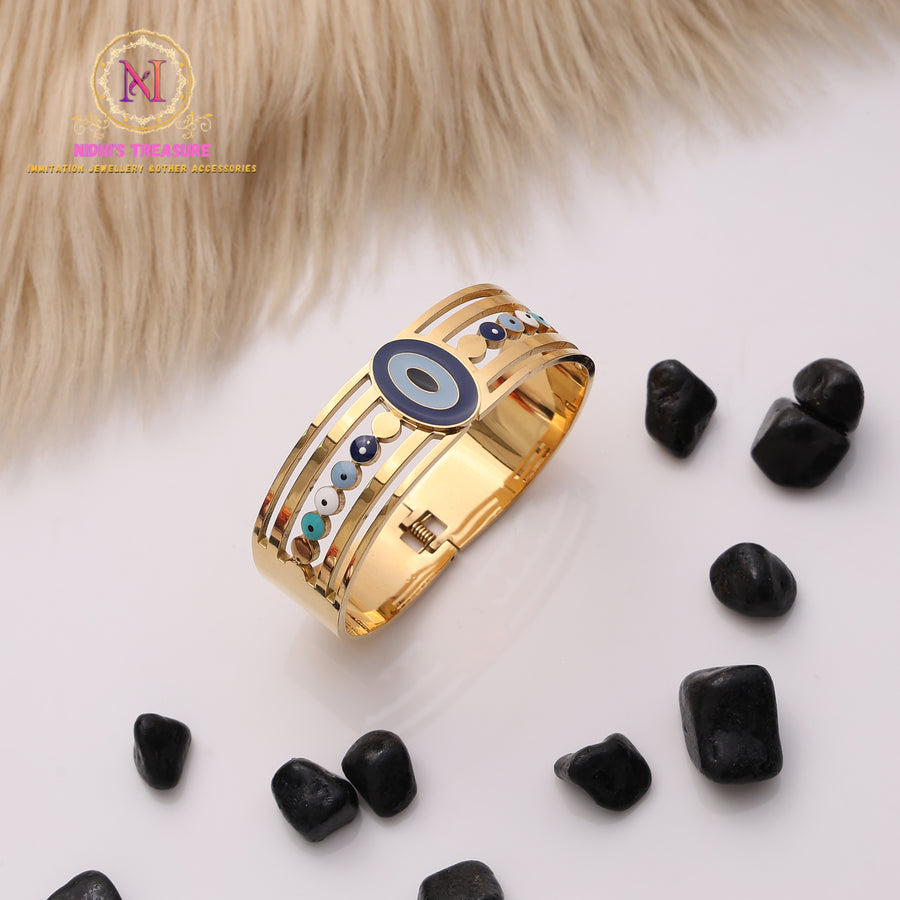 Anti-Tarnish Evil Eye Bracelet | Broad Openable Protection Kada