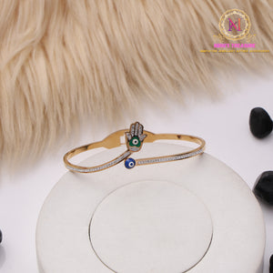 Anti-Tarnish Evil Eye & Hamsa Bracelet | CZ Openable Kada