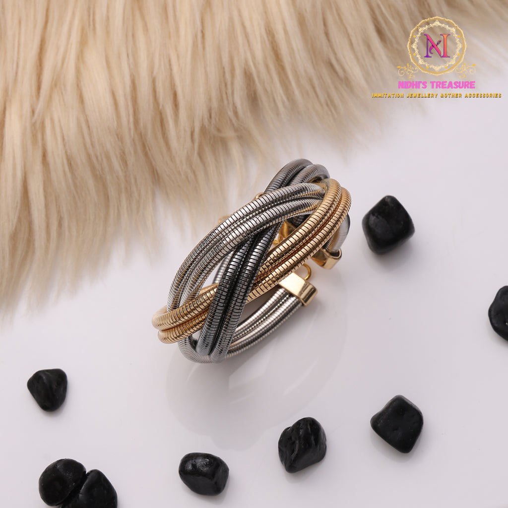 Dual Tone Coiled Bracelet | Anti-Tarnish Openable Statement Kada