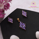 Purple Stone Pendant Set with Stud Earrings | Geometric Design