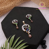 American Diamond Peacock Pendant Set | Designer Golden Finish