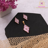 Pink Stone Geometric Pendant Set with Stud Earrings | Modern Design