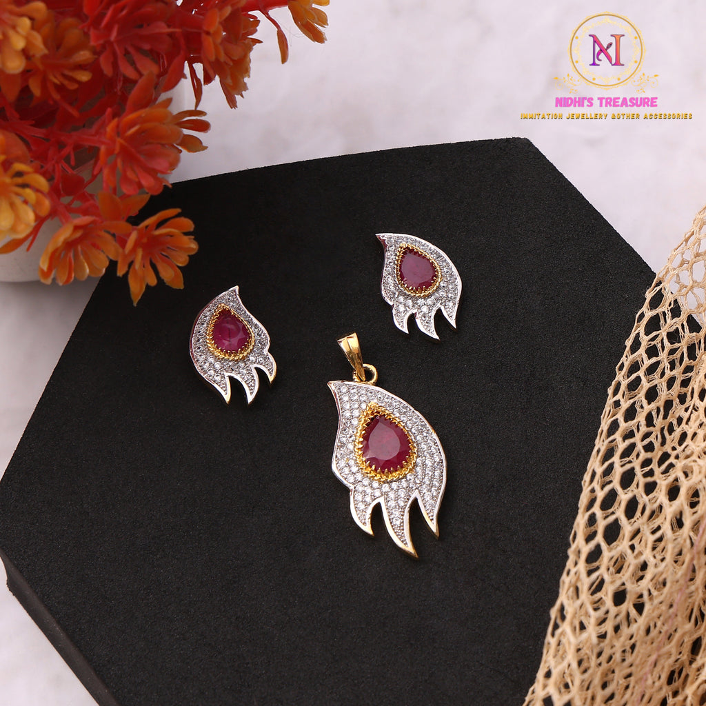 Ruby Pink Designer Pendant Set | Golden Finish Premium Jewelry