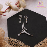 Curved AD Mangalsutra Pendant Set with Earrings | Golden Finish