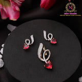 Heart Shape AD Pendant Set with Earrings | Golden Finish