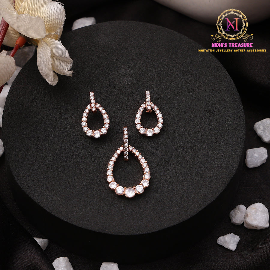 American Diamond Teardrop Pendant Set – Rose Gold | Loop Design