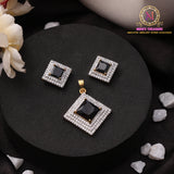 American Diamond Pendant Set – Black Square | Premium Design