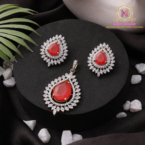 American Diamond Square Pendant Set | Golden Finish Classic Design