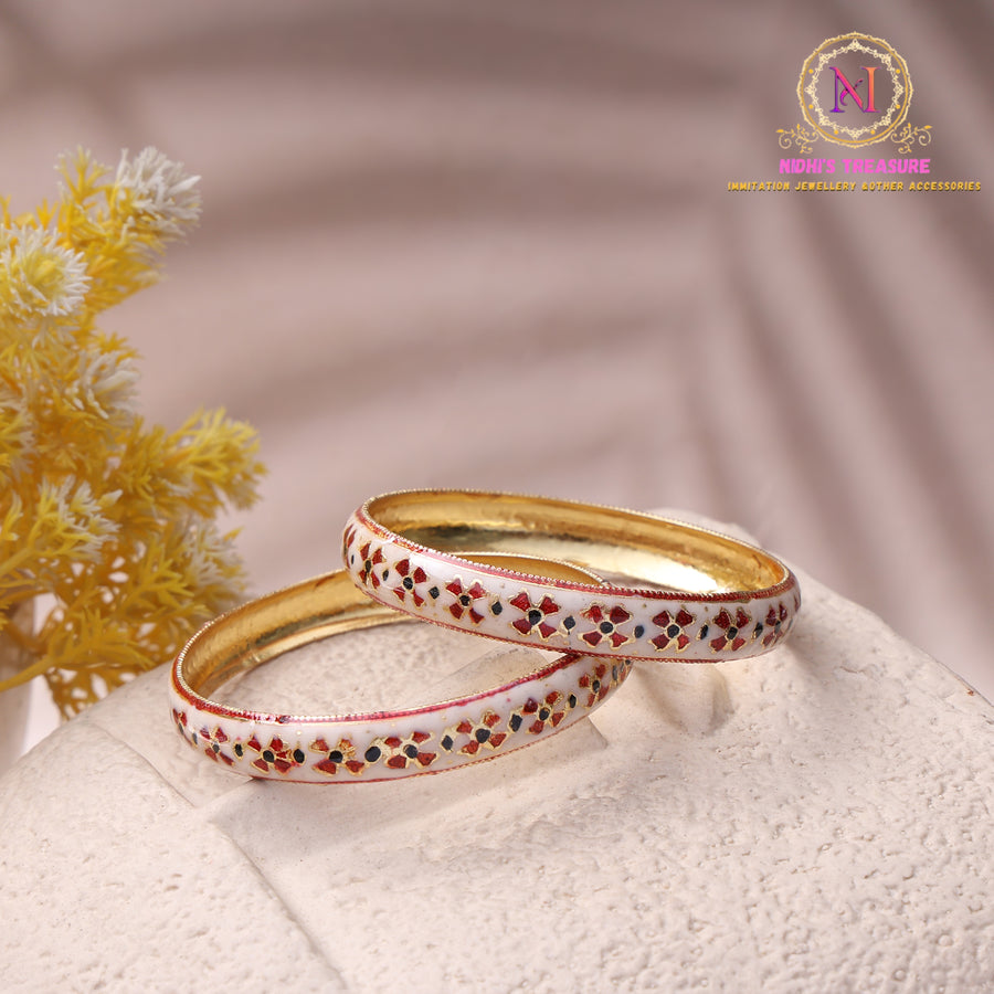 Meenakari Bangles – White Base | Premium Detailing Design
