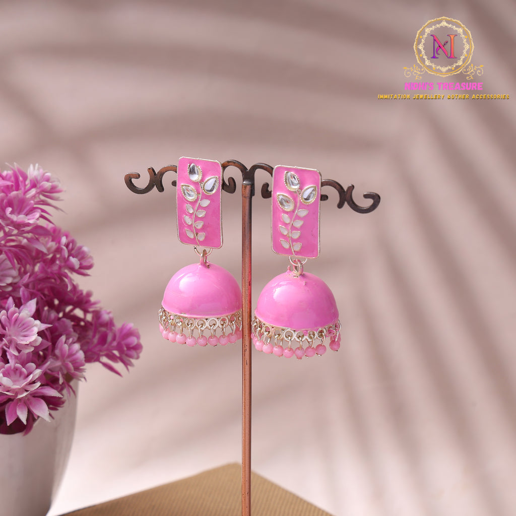 Meenakari Jhumka Earrings | Stone Studded Traditional Drop