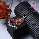 Resin Floral Pendant Necklace – Red | Pearl Tassel Silver Chain