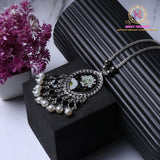 Resin Floral Pendant Necklace – Black | Pearl Tassel Silver Chain