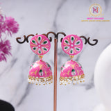 Hand-Painted Jhumka Earrings – Pink Floral | Lightweight Ethnic