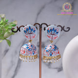 Hand-Painted Jhumka Earrings – Blue & White | Lightweight Ethnic