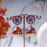 Hand-Painted Jhumka Earrings – Red Floral | Lightweight Festive