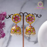 Hand-Painted Jhumka Earrings – Yellow Floral | Lightweight Ethnic