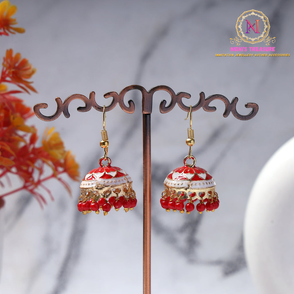 Meenakari Jhumki Earrings – Traditional Pearl Drop