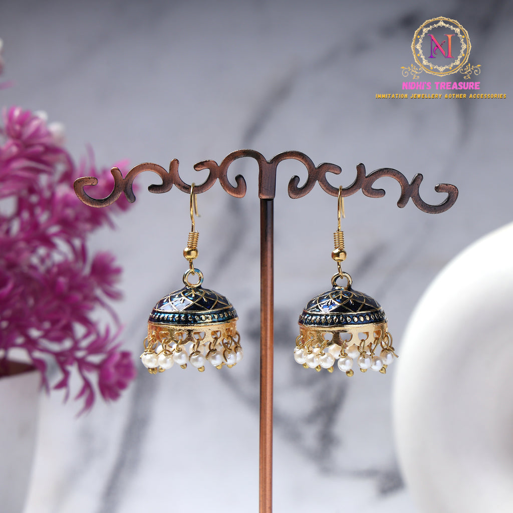 Meenakari Jhumki Earrings – Traditional Pearl Drop