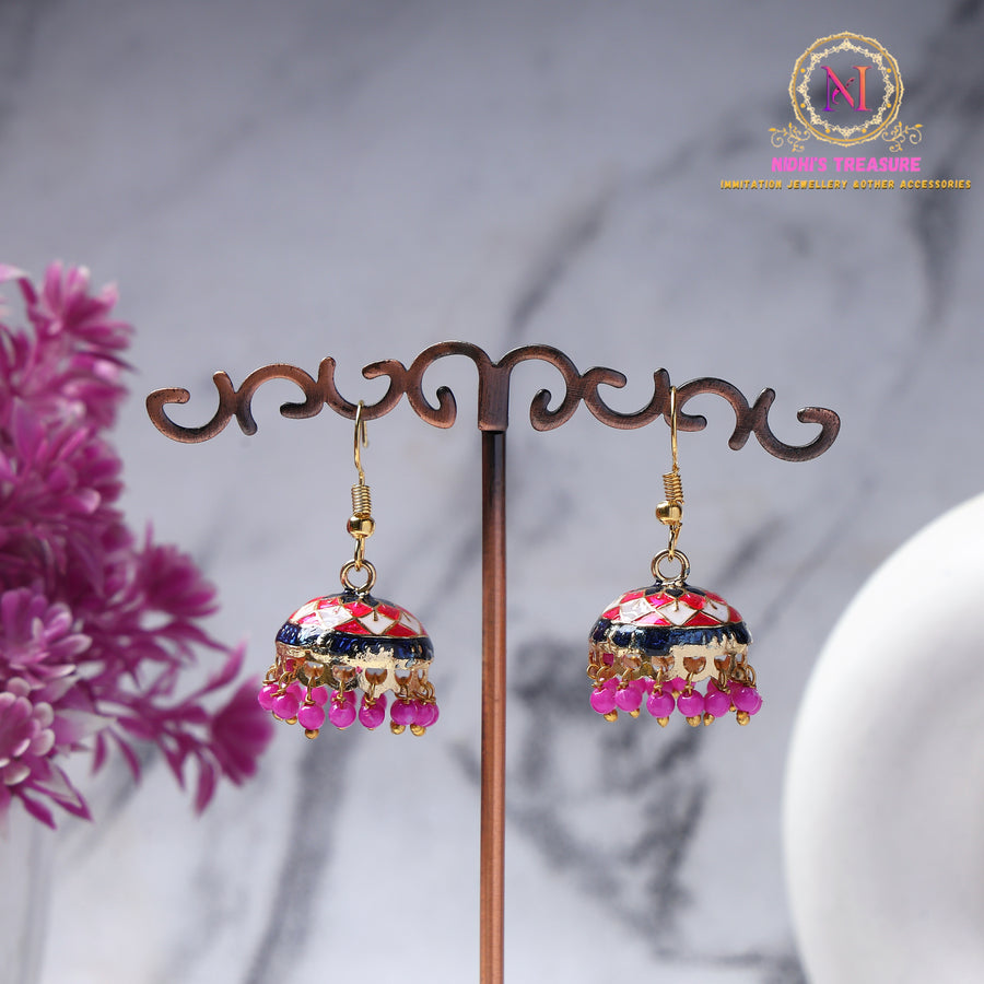 Meenakari Jhumki Earrings – Traditional Pearl Drop