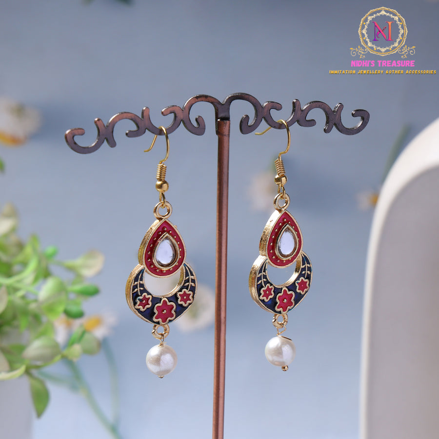 Meenakari Earrings – Kundan & Pearl Drop