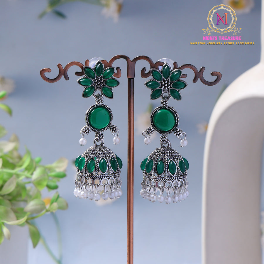 Silver Tone Flower Jhumki Earrings | Lightweight Statement