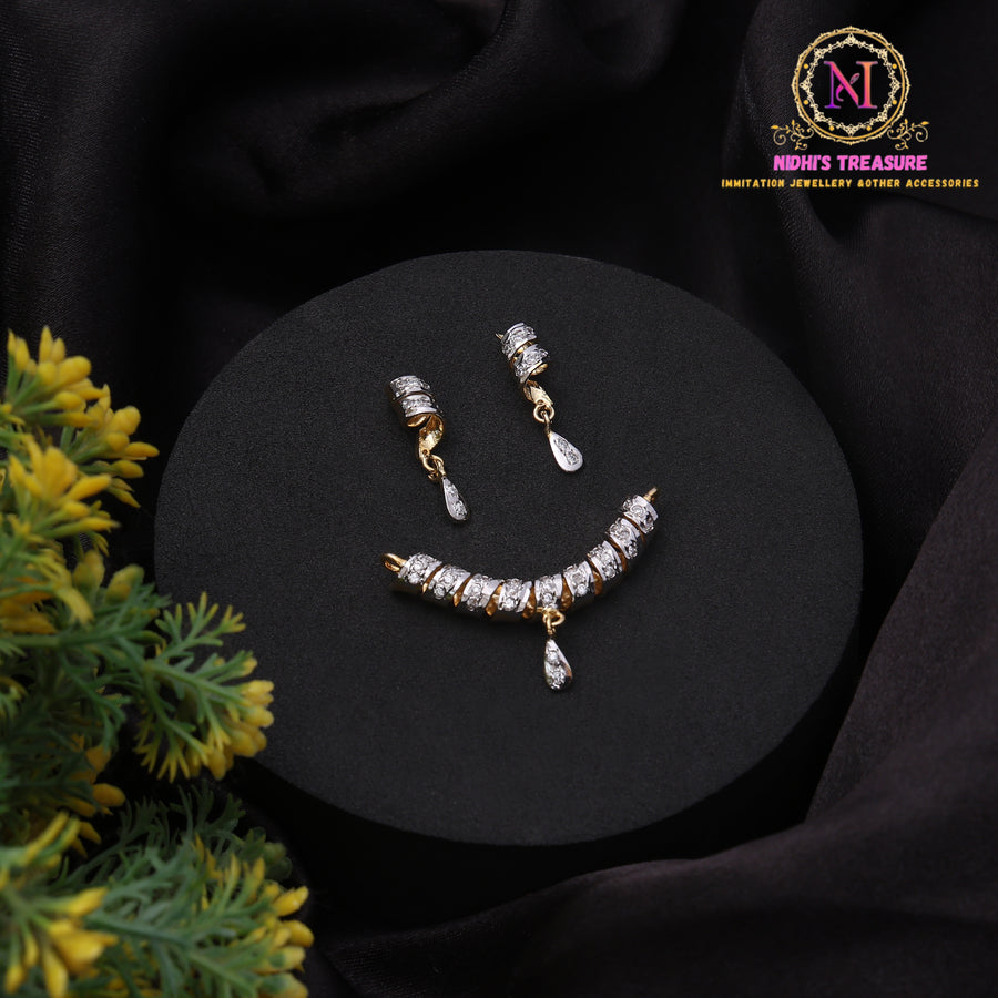 American Diamond Mangalsutra Pendant Set – Crystal Curve | Lightweight