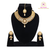 Bridal Kundan Necklace Set with Earrings & Tikka | Traditional Gold Finish