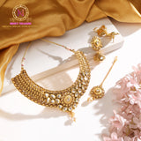Bridal Kundan Necklace Set with Earrings & Tikka | Traditional Gold Finish
