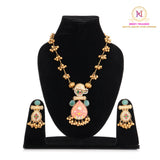 Kashmiri Mala Pendant Set – Mint Pink Bird Design with Ghunghroo | Ethnic Jewelry