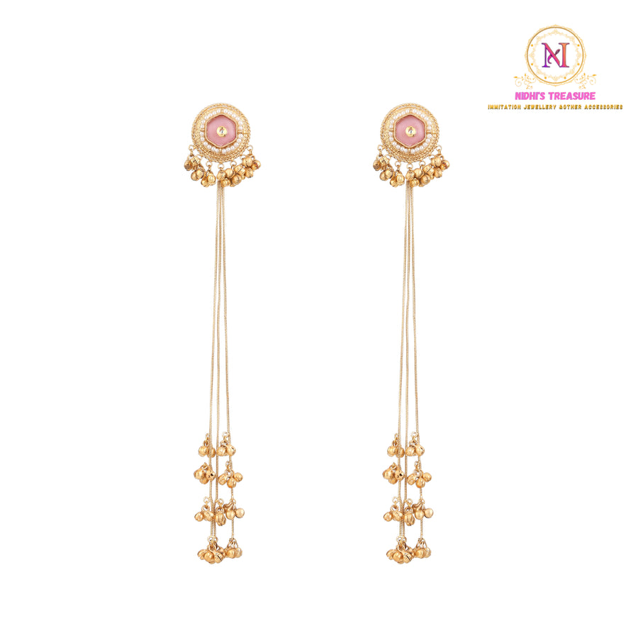 Kashmiri Bird Long Earrings – Baby Pink | Chain Ghunghroo Danglers