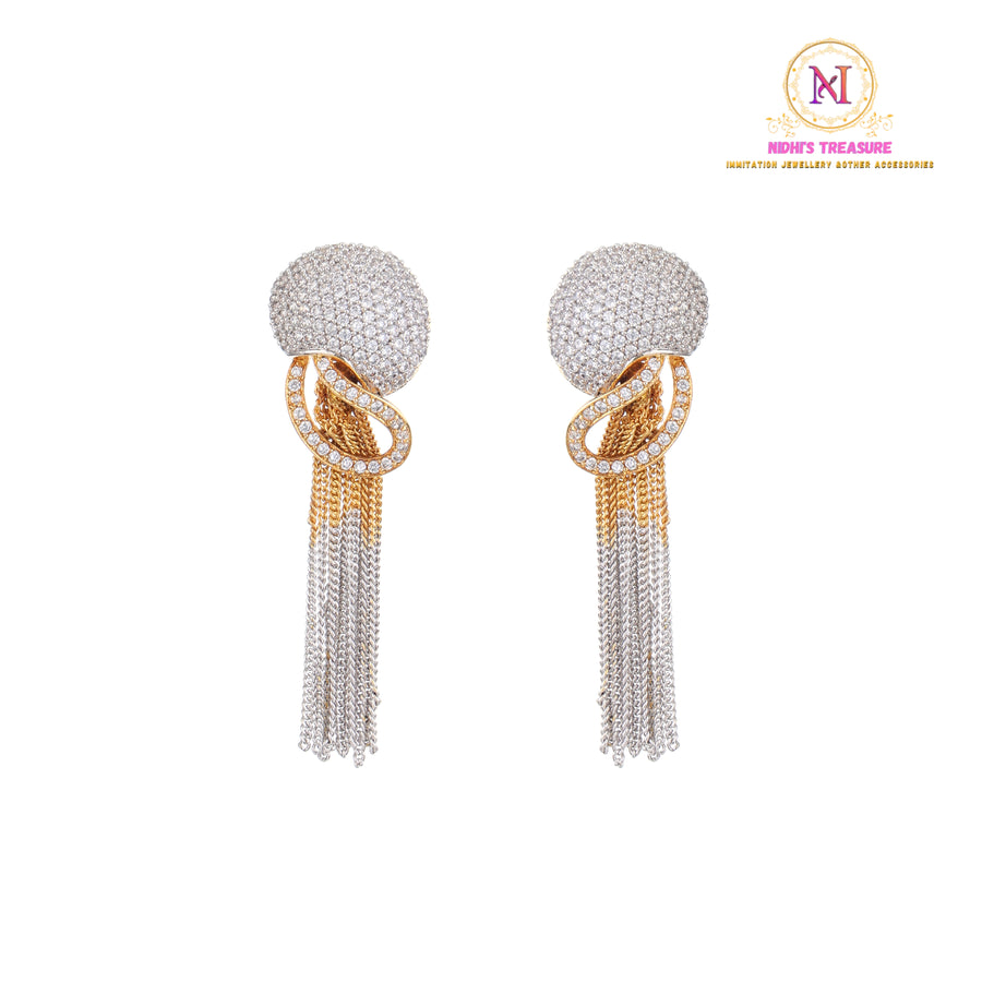 American Diamond Chain Dangler Earrings | Dual Tone Long Designer Earrings