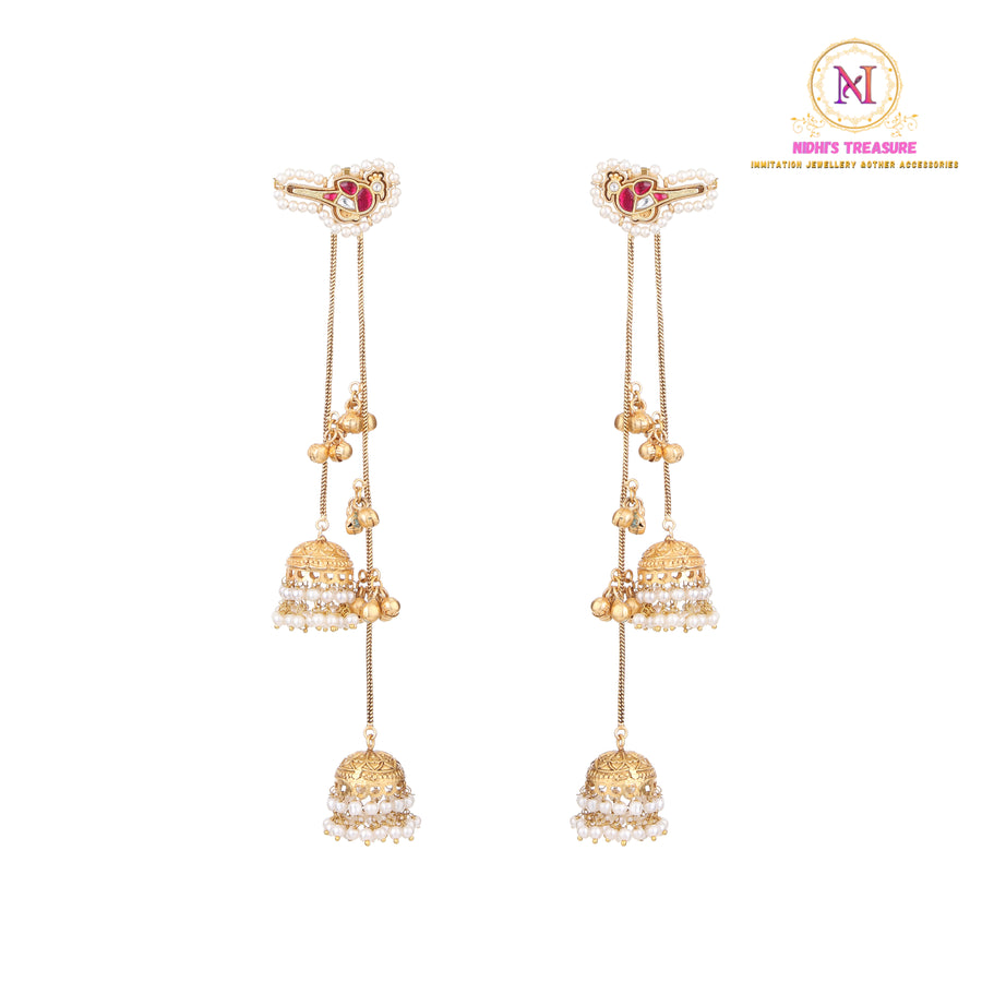 Kashmiri Bird Long Earrings – Red | Ghunghroo Chain Jhumki Danglers