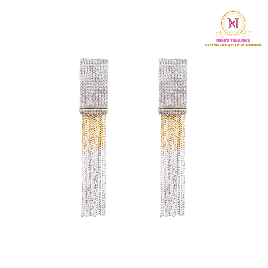 American Diamond Tassel Danglers | Dual Tone Long Earrings