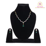 American Diamond Sleek Necklace Set – Green & Pink Stones | Adjustable Chain