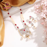 Red Stone Beaded Mala Pendant Set | Dual Tone Designer Jewelry