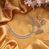 American Diamond Necklace Set – Silver Finish with Bali Jhumki Earrings