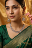 American Diamond Necklace Set – Silver Finish with Bali Jhumki Earrings