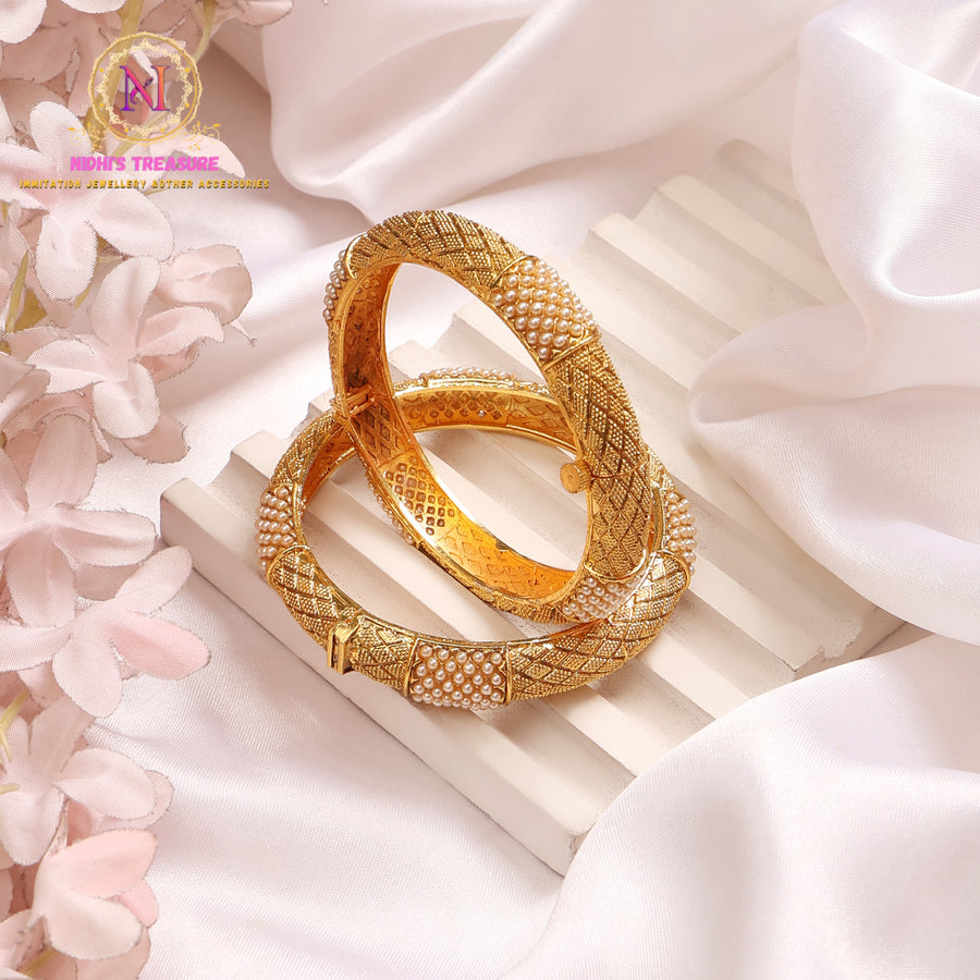 Antique Bangles with Pearl Detailing | Gold Touch Openable Kada