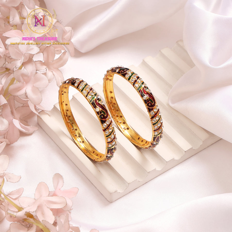 Meenakari Peacock Bangles | Brass Stone Work Traditional Kada