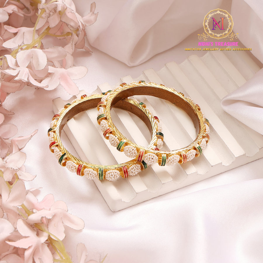 Chid Work Meenakari Bangles | Lakh Base Golden Polish Kada